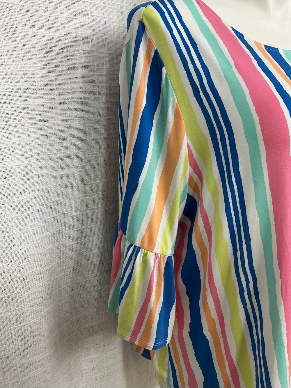 Ruby Rd. Multi-Color Striped Ruffle Sleeve Blouse - Picture 5 of 11